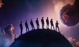 an image of a group of people standing on top of a hill