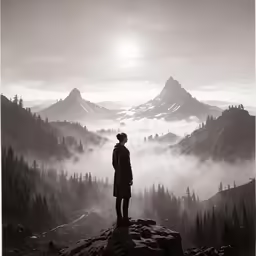 the person is standing at the edge of a mountain