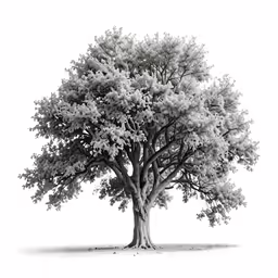a black and white photo of an ash tree