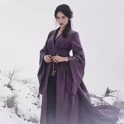 a person dressed in purple in the snow