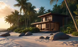 a futuristic house in the middle of some water