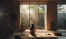 a woman is in the middle of the room