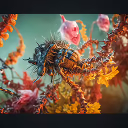 a bug sitting on the leaves of an orange plant
