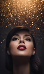a woman with her face up and some glitters