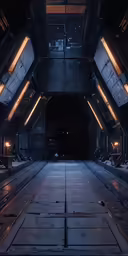 a dimly lit space with an overhang