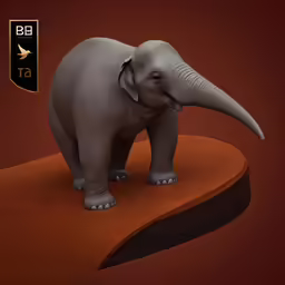 a baby elephant on a platform with an orange base