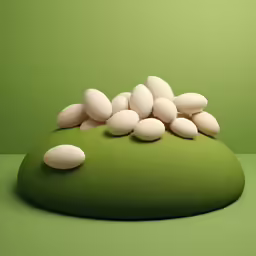 some white and green rocks are laying on top of a green area