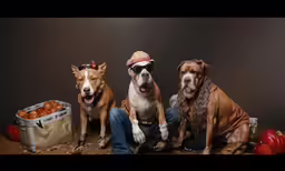 three dogs that are standing next to each other