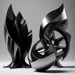 an artistic sculpture made out of black and white shapes