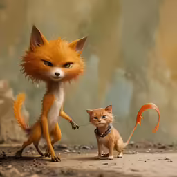 an adorable little kitten and a fox with an umbrella