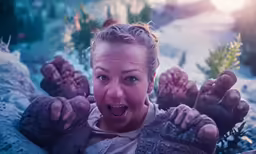 a woman making funny faces with her feet