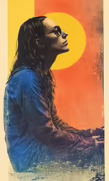 an old photo of a man with long hair