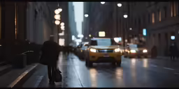 a man riding down a street while holding a suitcase