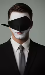 man wearing a black and white mask with a gray tie