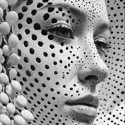 a woman is shown wearing a large sheet of dots