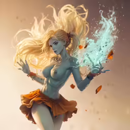 a naked girl with fire, wearing a costume