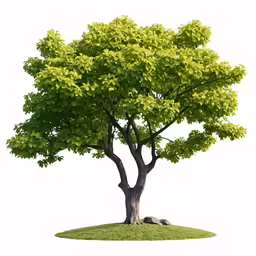 a tree on top of a green land