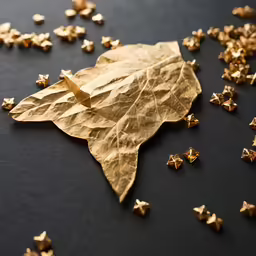 this gold leaf has been cut in half to resemble flowers