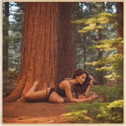 young women in black swimsuit lying on the ground