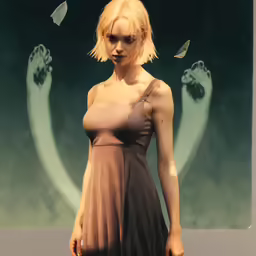 a rendering of a girl in a brown dress