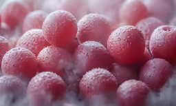 red fruits with dew droplets sit in the mist