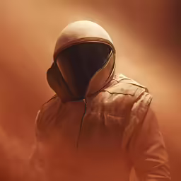 a man in a leather jacket with a hood
