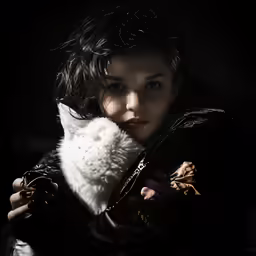 a girl in fur coat holding a purse