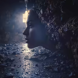 a woman in a large head dress is looking at something