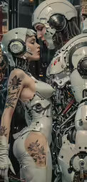 an artistic picture with people in futuristic suits