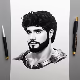 a drawing of an iron man with long hair