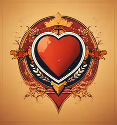 an ornate heart with leaf and crown in middle,a framed heart on the side of a wall