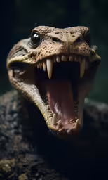 the head and back side of an alligator with open mouth