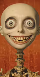 a creepy looking doll wearing a helmet with many eyes