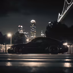 a black car parked on top of a city street