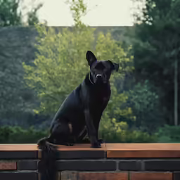 a dog is sitting on top of a wall