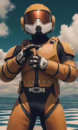 a man in a yellow bodysuit is wearing a helmet