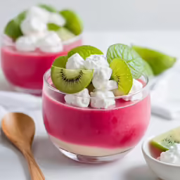 two desserts in glasses that are filled with fruit