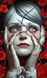 the character with blue eyes is surrounded by branches