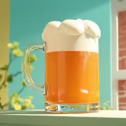 there is a beer mug with a frosty top sitting on the windowsill