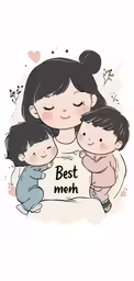 an illustrated portrait of two woman and a child with the capt best mom in the frame