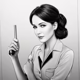a drawing of a woman holding a gun