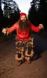 the bearded guy is dressed like a wizard