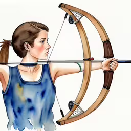 a watercolor drawing of a woman holding a bow and arrow,an artist painting of a girl holding a bow and arrow