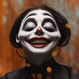 a person with makeup painted like a clown smiling