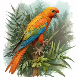 a bright colored bird perched on a tree branch