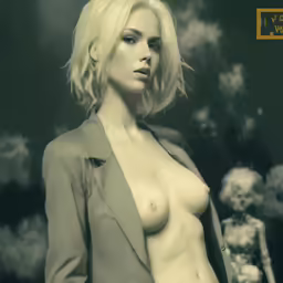 a beautiful young blond woman with very small breasts posing