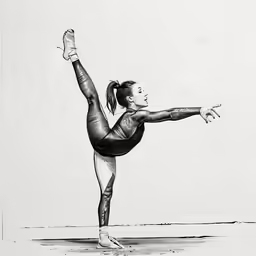 a drawing of a woman in tights does a splitstand