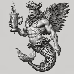 a drawing of a mermaid holding a trophy