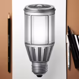 a drawing of a light bulb next to some markers and pencils