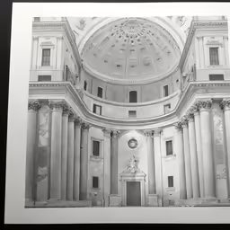 a large white room with a ceiling of columns